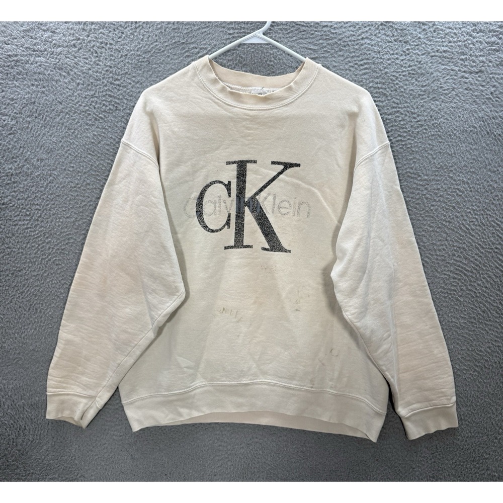 Vintage Calvin Klein Sweatshirt Adult XL White Crewneck‎ Grunge Made In USA 90s